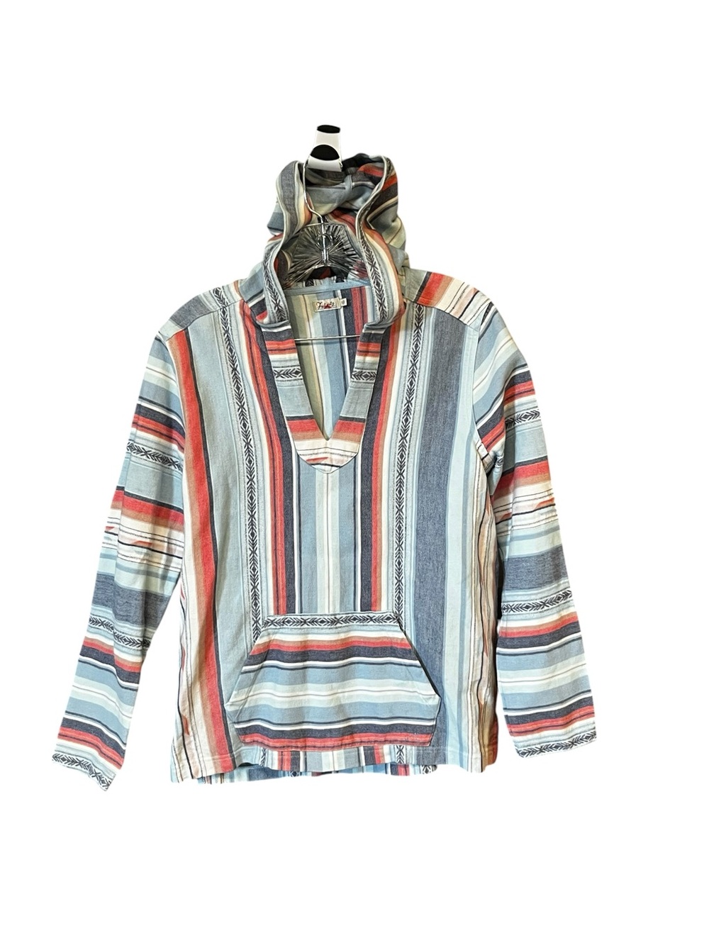 Faherty Baja Hoodie Women’s S Blue Red Stripe Organic Cotton Pullover